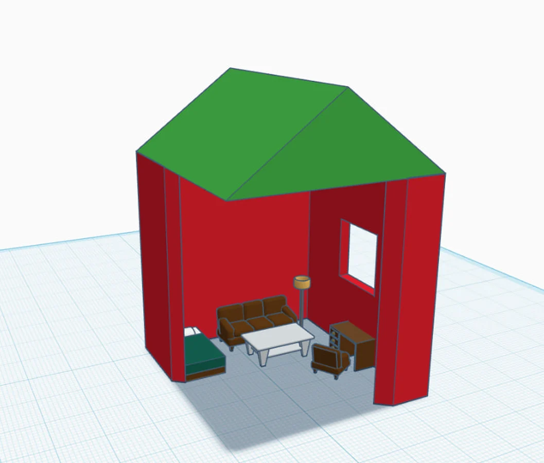 Интерьер дома с мебелью в Tinkercad