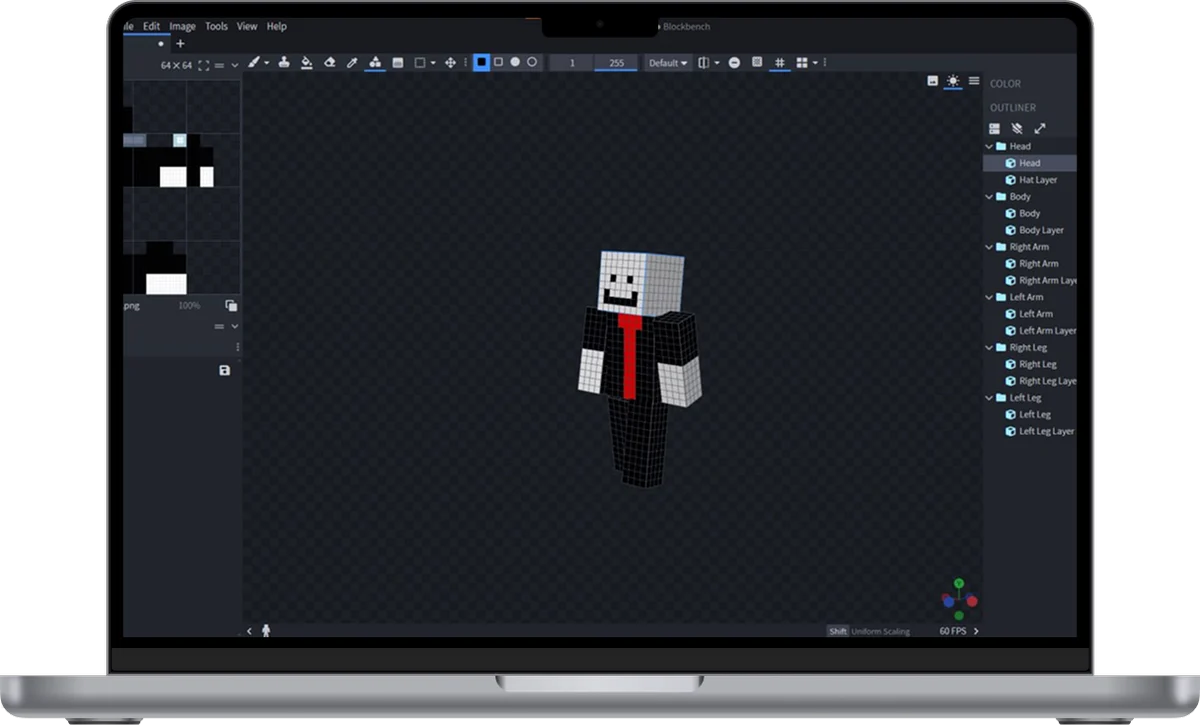 Создание скина Minecraft в программе Blockbench